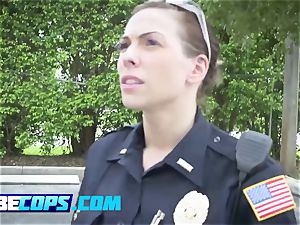 busty brown-haired cops satiate a black stud