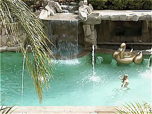 Neighbor's pool allures super-sexy mermaid